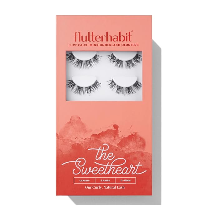 FlutterHabit The Sweetheart prepTECH Classic 6 Pair Underlash Extensions, 11–13mm Natural Curl Lash Clusters, Reusable Under Lash Eyelashes Home Application, Medium Volume Doll Eye, Adhesive Required