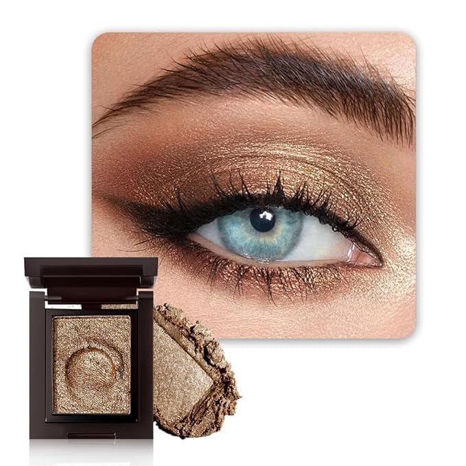 WanTuoluo Sparkly Eyeshadow Palette for Women, Single Monochrome Eye Shadow Makeup, Shiny Pressed Cream Powder, Blendable Natural sombras para ojos, Holographic,Vegan,Travel (08-Glitter-Gold Brown)
