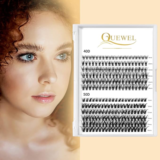 QUEWEL Cluster Lashes 240Pcs Individual Lashes 40D+50D C Curl Mix8-14mm Lash Extensions Clusters Lash Soft&Natural False Eyelashes Individual DIY Eyelash Extension at Home(40D+50D C mix-8-14)