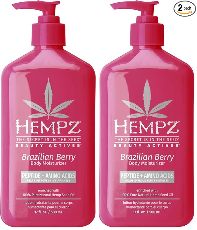Hempz Brazilian Berry Beauty Actives Lotion with Peptides and Amino Acids,Hydrating and Firming Moisturizer for Body,Hands-and Feet 17 oz.,(Pack of 2)