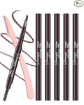 Waterproof Eyebrow Pencils for Women, 6Pcs Double-ended Dark Brown Eye Brow Pencil with Razor Kit, Triangular Tip Design Makes it Easier to Define and Fill in Brows for a Natural Look