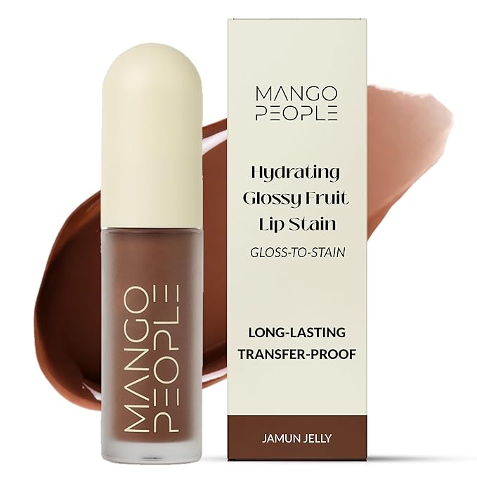 Mango People Hydrating Glossy Fruit Lip Stain, Long Lasting Tint & Oil Stain, Lightweight Lip Makeup with High-Shine Finish for Soft, Smooth and Nourished Lips - Jamun Jelly