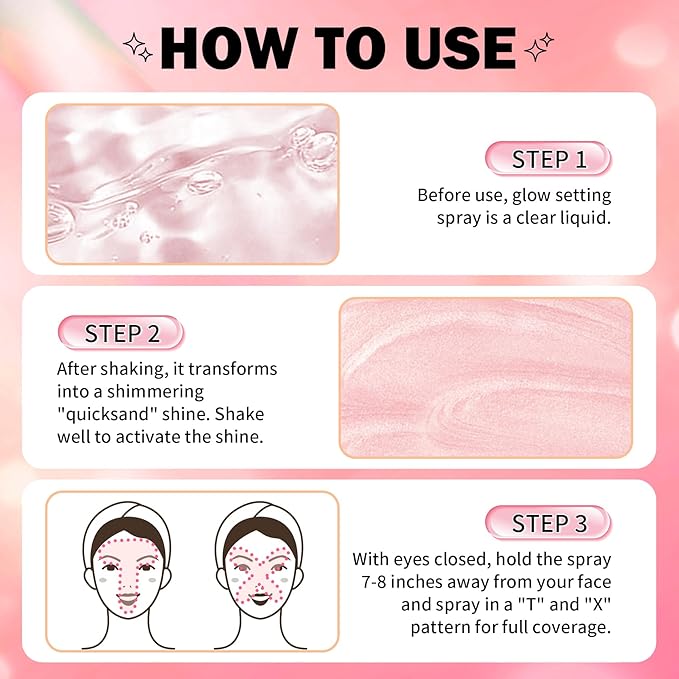 Glow Makeup Setting Spray - Shimmer Dewy Setting Spray for Makeup Long-Lasting, Ultra-fine Lightweight Setting Mist, Hydrating Finish Illuminating Finishing Mist, 4 Fl Oz