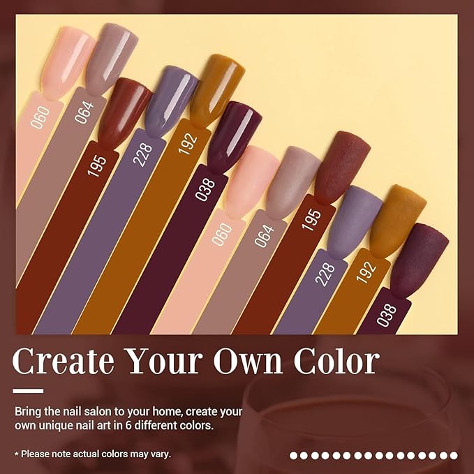 AZUREBEAUTY Dip Powder Nail Set, Fall Nude Dark Brown Purple Gary Natural 6 Colors Dipping Powder Starter Kit, French Nail Art Manicure DIY Salon, No Need Nail Lamp Cured