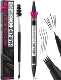 iMethod Eyebrow Pen - Eyebrow Pencil Magical 2-in-1 Eye Brow Pencils for Women with 4-Fork-Tip & Precise Brush-Tip for Natural Hair-Like Brows, Last All-Day, with Eyebrow Spoolie Brush, Black Brown