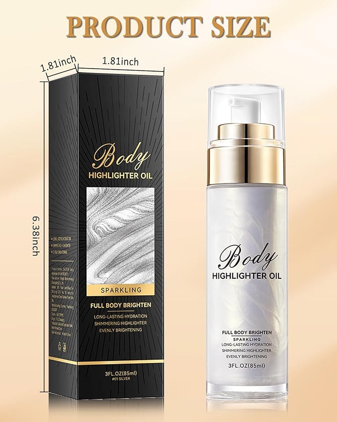 Body Shimmer Glow Oil, Waterproof Long Lasting Face Brighten Sliver Luminizer, Moisturizing Hydrating Body Liquid Illuminator Highlighter Women Makeup, Shiny Diamond Face Glitter for Festive Party#01