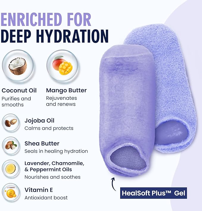 Dr. Frederick’s Original Moisturizing Gel Socks for Men & Women – Dry Feet & Cracked Heel Treatment – Full Foot Gel Lining with Mango Butter, Shea Butter, Jojoba & Coconut Oil (Purple Paradise)