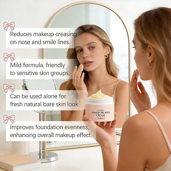 Velvet Priming Moisture Cream for Face - Invisible Makeup Pre Apply Cream, Pore Blurring Base & Hydrating Primer, Grip Makeup All Day without Caking for All Skin Types