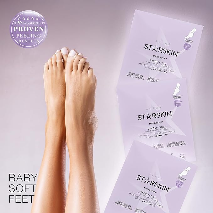 STARSKIN Magic Hour, Exfoliating Foot Mask Sock with Lactic and Glycolic Acid, Gently Removes Calluses and Dead Skin for Effective Peeling, K Beauty Skincare (4 Pack)
