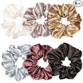 6 Pcs Satin Silk Scrunchies - Hair Ties, Fashion Hair Bands, Bows, Ropes, Elastic Bracelets, Ponytail Holders, Hair Accessories for Women and Girls (4.5 Inch, Classic Color)