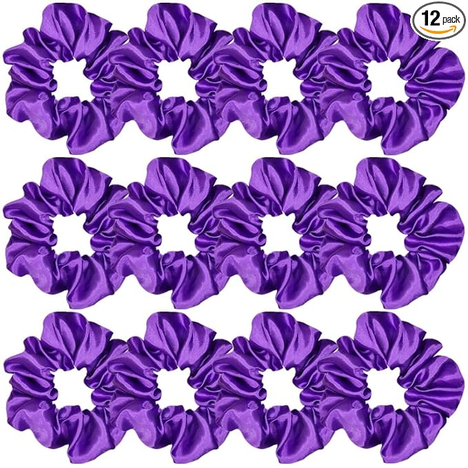 Sufermoe 12 Pcs Satin Silk Hair Scrunchies, 4.5 Inch, Hair Ties, Hair Bands, Ponytail Holders, Dark Purple, Hair Accessories for Women and Girls