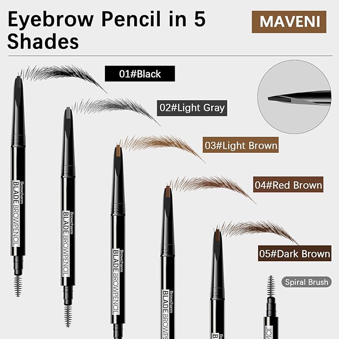 MAVENI Browcharm Microblading Eyebrow Pencil for Women,0.1mm Ultra-Fine Mechanical Pencil,Makeup Brow Definer Waterproof,Draws Tiny Brow Hairs and Fills in Sparse Areas and Gaps (01 Black)