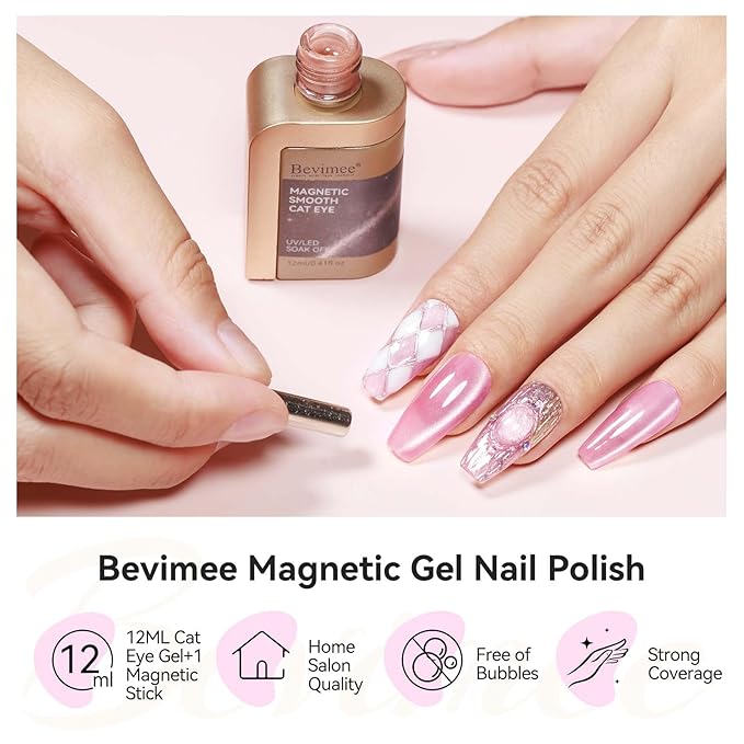 Pink Cat Eye Gel Nail Polish, Moonlight Glitter Holographic Cateye Nail Polish with Magnet 12ML, Magnetic Glass Smoothie UV Gel for Valentine's Day Gift Nail Art Manicure DIY at Home