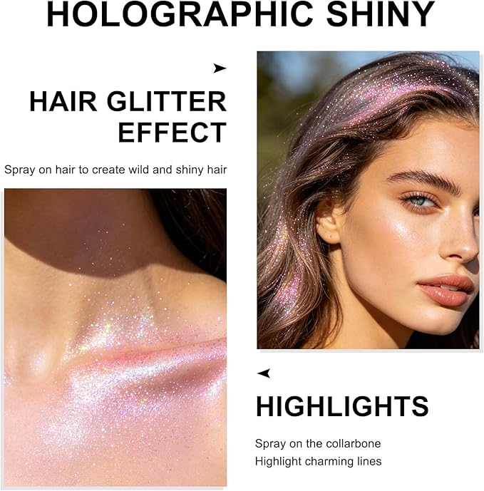 Hair and Body Glitter Spray, Glitter Hairspray Dry Powder Makeup for Clothes, Festival Rave Prom Loose Sparkle Powder,Holographic Ultra Fine Resin Glitters for Crafts (Pastel)