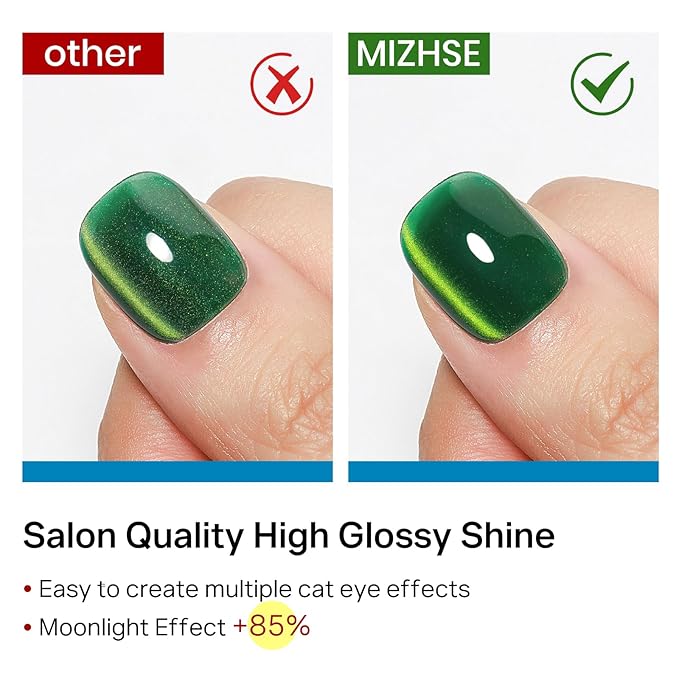 MIZHSE Cat Eye Gel Nail Polish Set, 6 Colors Colorful Magnetic Gel Nail Polish with Magnet Stick, Neon Colors Pink Green Yellow Red Cateye Polish Soak Off Nail Art Manicure Home