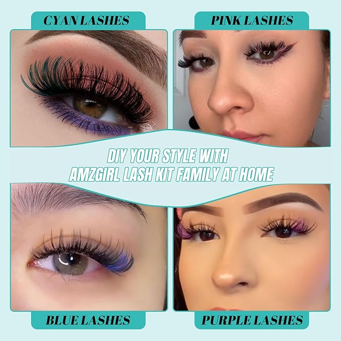 Lash Clusters Kit,DIY Individual Lashes Extension Kit,Lash Bond And Seal,Lash Remover For Eyelashes Extensions,Lash Applicator Tool For False Eyelash Cluster Kit（320PCS, Colorful 40D, 9-16mm）