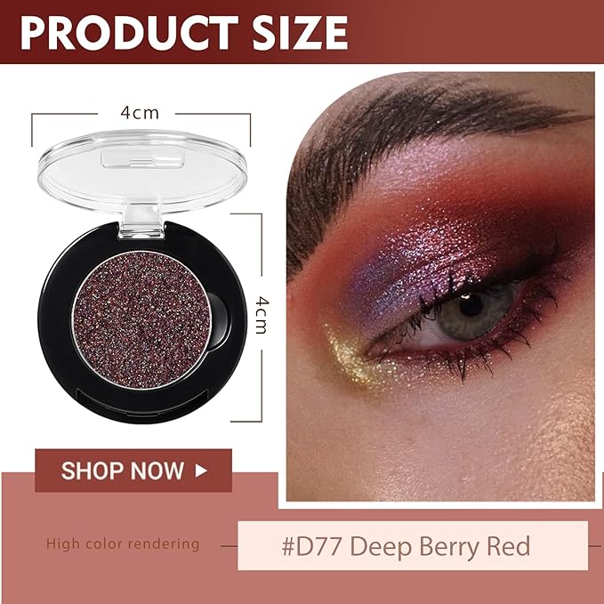 Refillable Eyeshadow Palette - Matte/Glitter/Duo-Chrome Pressed Powder & Cream Formula, Neutral/Shimmer/Smokey Multichrome, Travel-Friendly Iron Pan Refills (Glitter, D77)