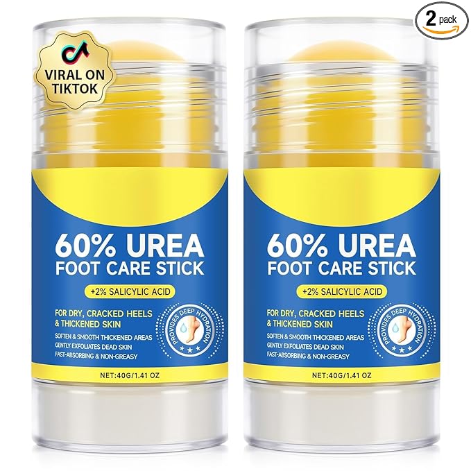 60% Urea with 2% Salicylic Acid Foot Care Stick, Hydrating Repairs Feet Cream, Foot Lotion Moisturizer for Dry Cracked Feet, Elbows, Hands (1.41 Ounce (Pack of 2))