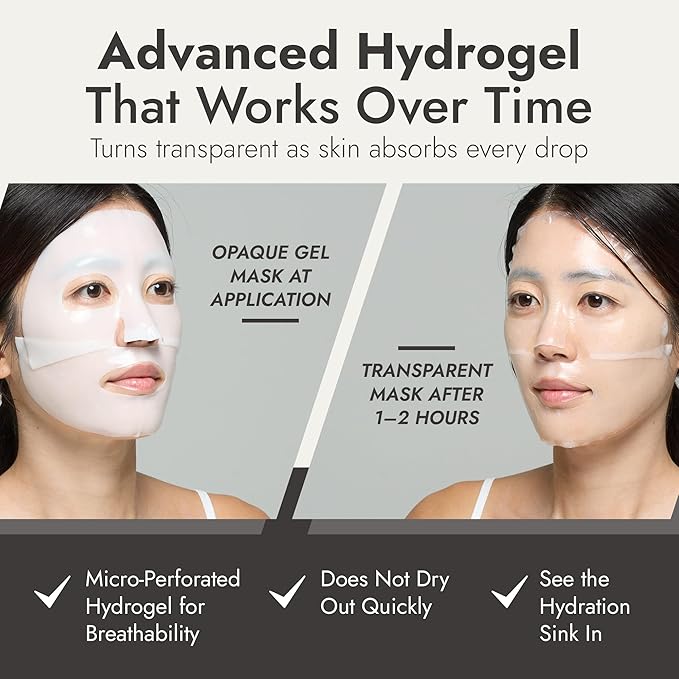 Collagen Gel Mask, Hydrogel for Reducing Redness, Sunburn & After Sun Care, Hydration, Soothing, Moisturizing, Made in Korea, 4 Sheets (Hydro Soothe)