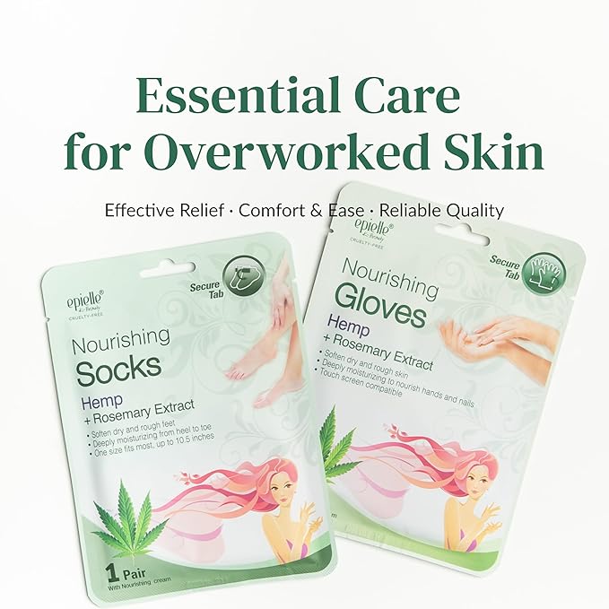 Epielle Nourishing Foot Mask 6 Pairs, Repair and Soften with Hemp & Rosemary Extract, Deep Moisturizing Socks for Dry, Cracked Feet, Self Care Gifts for Women, Spa Kit, Mothers Day Gifts