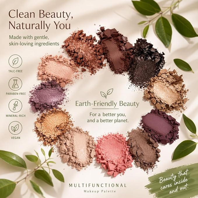 9 Colors Baked Makeup Palette, All in One Eyeshadow, Blush, Highlighter and Bronzer, Neutral Warm Tones, Natural Finish, Travel-Friendly Compact (White)
