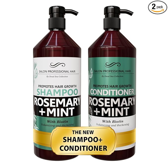 Dead Sea Collection Shampoo and Conditioner Set for Strengthening and Volume - Pure Dead Sea Minerals, Rosemary and Mint – Hair Care - Nutrition, Repair and Shine - Pack of 2 (33.8 & 30.6 Fl. Oz)