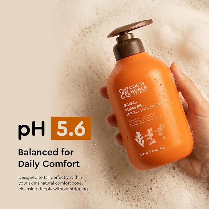 Turmeric Exfoliating Body Wash with Ginger & Centella, Gentle Shower Gel for Sensitive Skin, Moisturizing Deep Cleansing, Paraben Silicone Free, Spa Gifts for Women