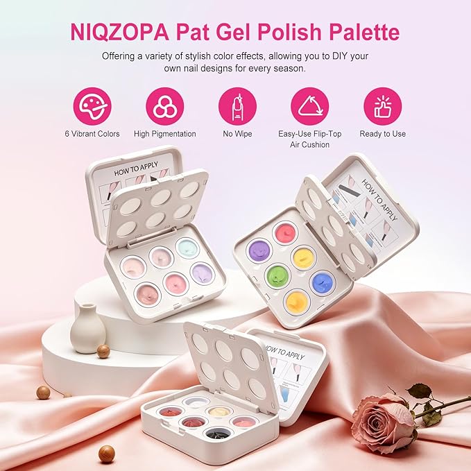 Cushion Patting Gel Polish Pallete Kit - 6 Colors Sponge Ombre Gradient Gel Pat Paint for Nails - Painting Nail Art Palette Manicure Tools for Blush Aura French Sculpting Nails Salon Home