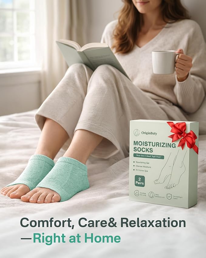 Moisturizing Socks, 100% Cotton Heel Socks for Dry Cracked Feet Women, Cracked Heel Treatment Silicone Heel Socks, Breathable Hydrating Gel Heel Protectors for Repair, Spa & Daily Use, 2 Pairs Green