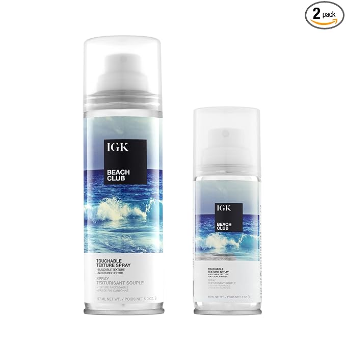 IGK BEACH CLUB Touchable Texture Spray Travel Bundle | Hold + Volume + Lightweight | Vegan + Cruelty Free | (5 Oz + 1.7 Oz)