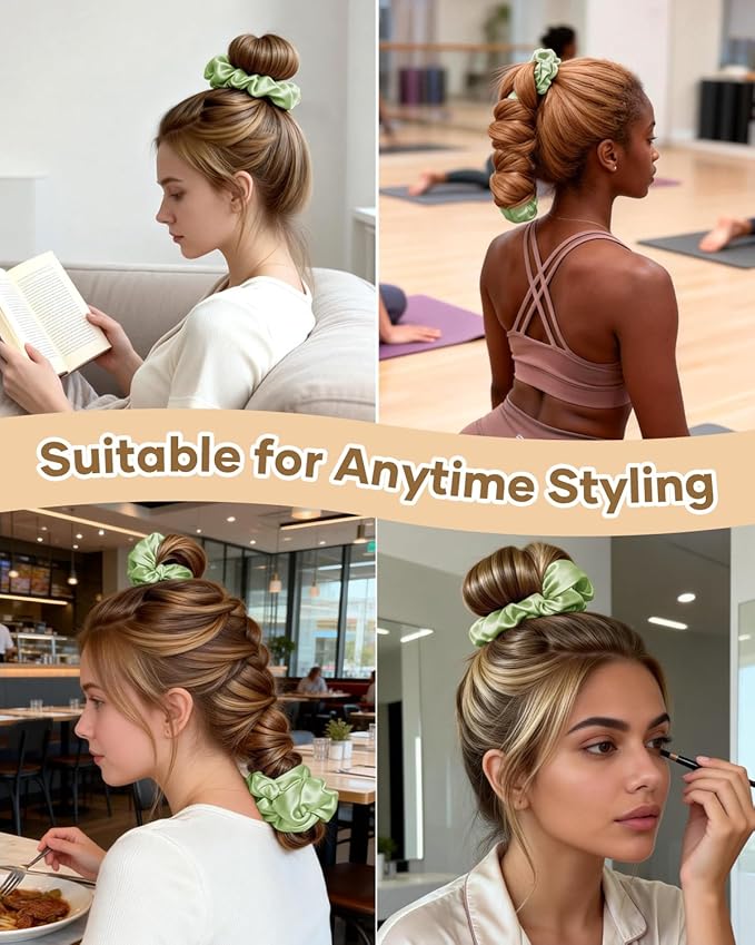 BONNET QUEEN Satin Heatless Hair Curler, Overnight Curls for Long Hair, Ultra Soft Daily Use of Hair Accessories & 2 Scrunchies, Damage-Free Styling, Soft Hair Curlers for Overnight, Sage