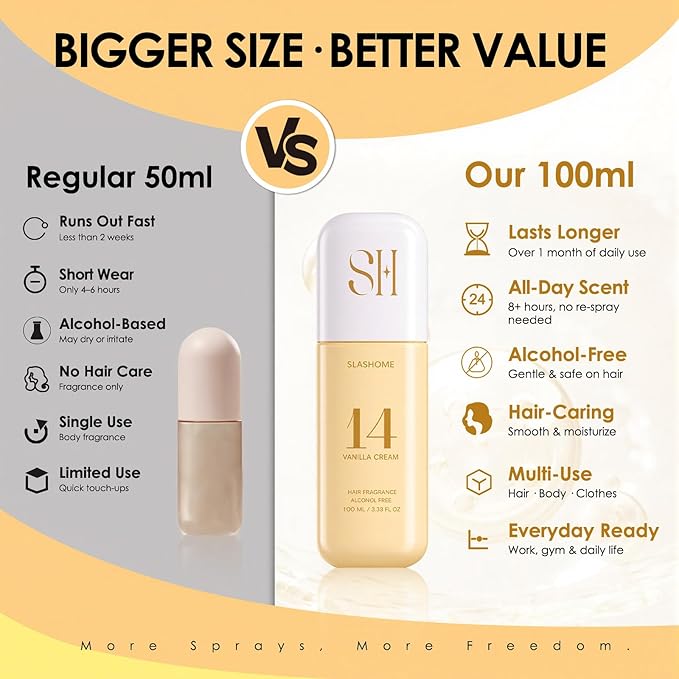 Hair Perfume for Women – Vanilla Cream, Alcohol-Free Soft & Moisturizing Hair & Body Mist, Long-Lasting Clean Fragrance for Hair, Wigs & Fabric, Mother’s Day & Birthday Gift, 100ml / 3.38 fl oz