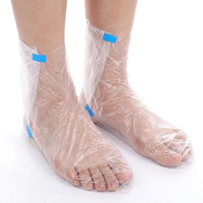 200 Pcs Plastic Foot Covers for Feet Plasti Socks for Moisturizing Feet Moisturizer Socks Pedicure Spa Wax Cracked Heel Care Shoe Trials Mask With Stickers Supplies Extra Large Size