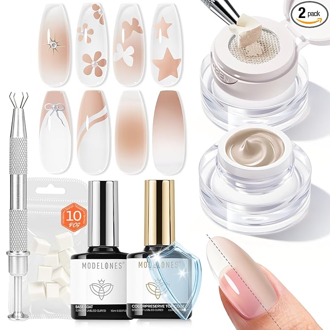 modelones Patting Gel Nail Polish Kit with Preserve Color Top Base Coat, Nude Color Pat Paint Gel Pigmented for Ombre & Gradient & Blush Blooming & French Tip Aura Nail Art Set for Women