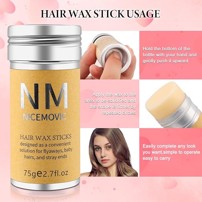 Slick Back Hair Brush Wax Stick Set for Flyaways Stocking Stuffers for Kids Women Christmas/Birthday Gifts Hair Accessories for Women Girl Teen Girls Trendy Stuff, Hair Styling Tools Baby Hairs Gel