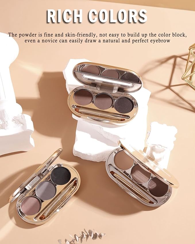 Eyebrow Powder Makeup Kit-3 Colors Eye Brow Tinting Powder Palette for Women Eyebrows Long-Lasting Waterproof, Dark Light Black Brown Brow Filler, Enhance & Define Brows, With Mirror, Brow Tool-Set 03