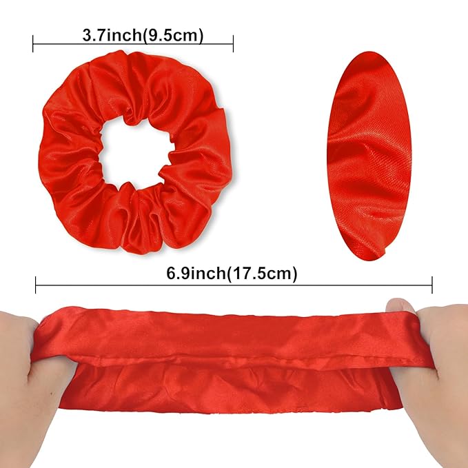 Silk Satin Scrunchies for Women Girls 12 PCS Red Hair Scrunchies Silk Satin Hair Ties for Thick Hair Bulk Hair Ties Hair Accessories