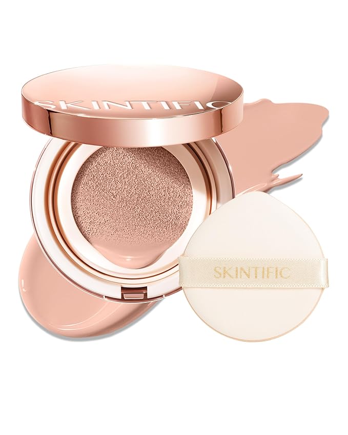 SKINTIFIC Full Coverage Cushion Foundation #01C Rose Ivory| Satin Glow Finish, Oil-Control & Waterproof, Buildable Tattoo Cover Cushion for All Skin Types