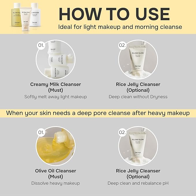 De:maf Welcome Kit Cleansing Set – Gentle Cleansing Trio with Travel Pouch | Olive Oil, Milk, and Rice Foam Cleansers for All Skin Types