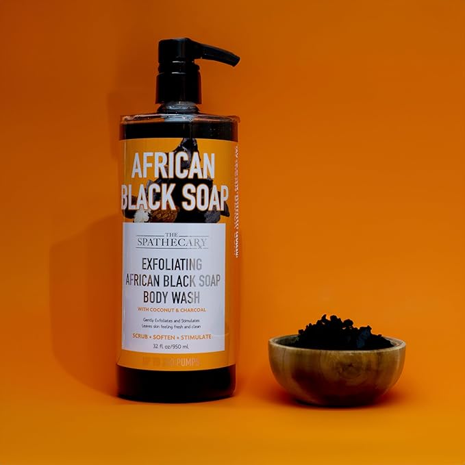 African Black Soap Exfoliating Body Wash with Coconut and Charcoal, Scrub, Soften, Stimulate, 32 oz