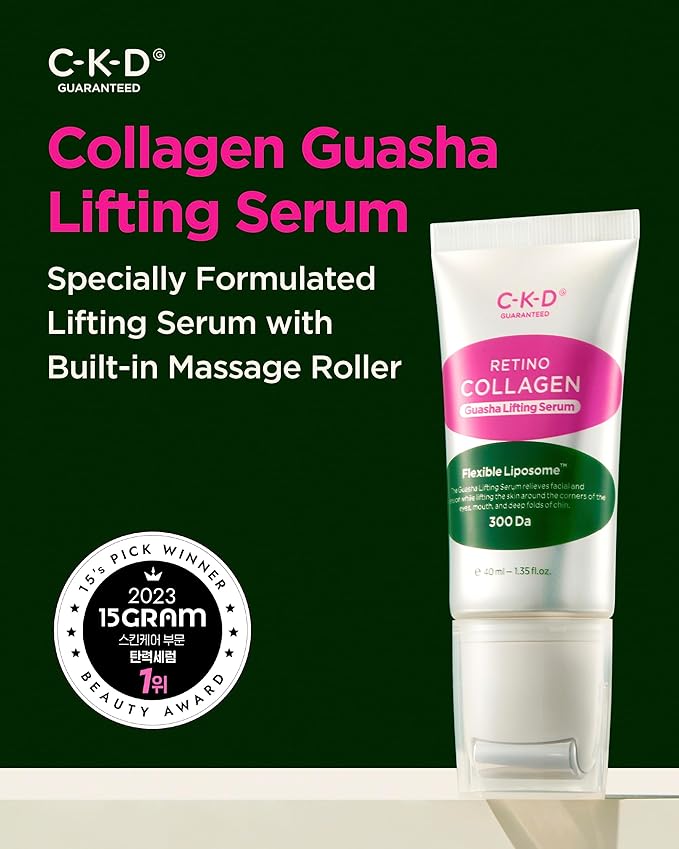 CKD Retino Collagen Guasha Serum with Stainless Steel Roller, Lifting & Firming Face Serum for Wrinkle Care, Collagen Boosting Hydrating Anti-Aging for Radiant Skin, Korean Skincare, 1.35 fl oz