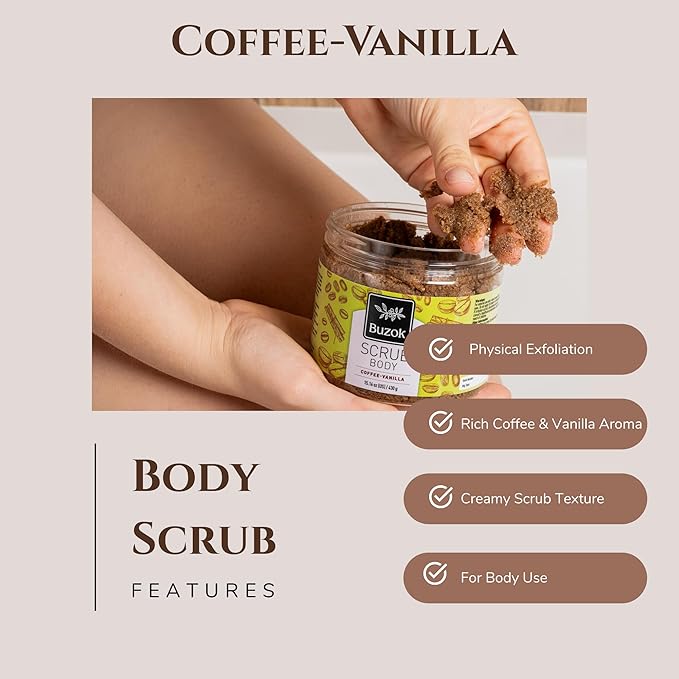 Coffee-Vanilla Body Scrub – Exfoliating Salt Scrub for Body Cleansing & Smoothing – Warm Coffee & Vanilla Scent – For Shower & Bath Use