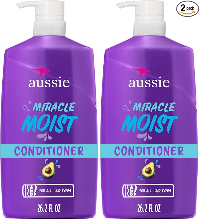 Aussie Miracle Moist with Avocado & Jojoba Oil, Paraben Free Conditioner, 26.2 fl oz (Pack of 2)