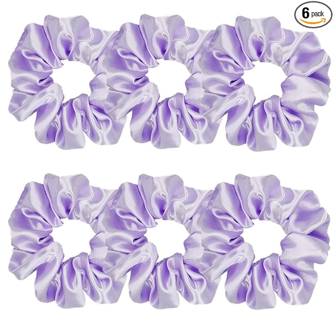 Sufermoe 6 Pcs Satin Silk Hair Scrunchies, Light Purple 4.5 Inch, Soft Fashion Hair Ties and Ponytail Holders for Women and Girls