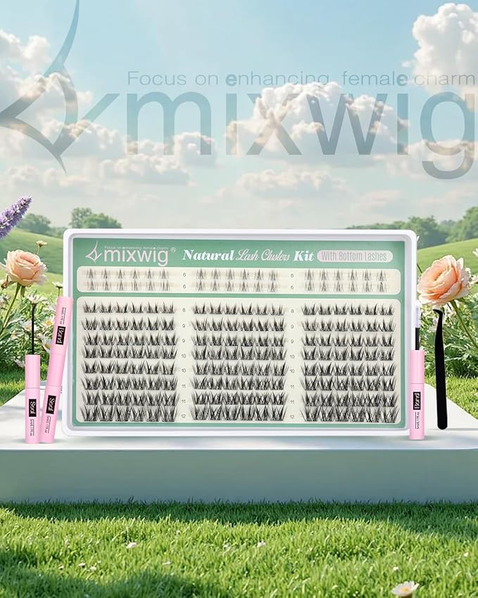 Short Lash Clusters Kit Natural Lash Extension Kit Wispy Eyelash Clusters with Bottom Lashes 8-12MM Manga Cluster Eyelash Extensions C Curly DIY Cluster Lashes Bond and Seal Tweezers by Lvmixwig