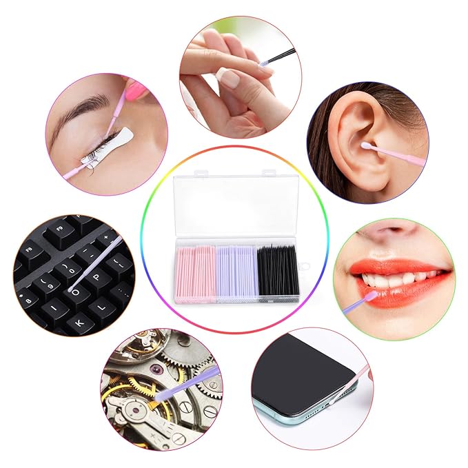 300pcs Disposable Micro Applicators brushes,JASSINS Eyelash Extensions Microfiber Wands Applicator Brush,False Eyelashes Brush Clean Mascara swabs(2.0 mm With Container) (PINK)