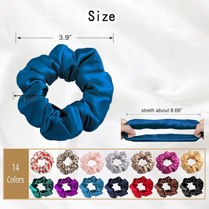 SALE 100% Pure Mulberry Silk Hair Scrunchies16 Momme silk scrunchies 100% Silk Hair Scrunchies Silk Hair Ties for Women Girls Curly Thick Thin Hair Women's Black Satin Sleep (1, 09 blue)