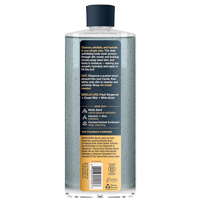 Every Man Jack Exfoliating Body Wash for All Skin Types - Pacific Surf - Made with Natural Exfoliants -14 fl oz (2 Pack)
