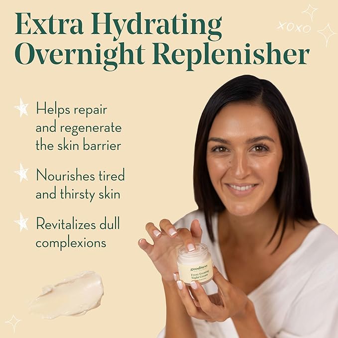 goodness Every Evening Night Cream for Face – Deep Hydration Moisturizer with Ceramides & Hyaluronic Acid – Rich Overnight Face Cream for Dry, Normal & Mature Skin
