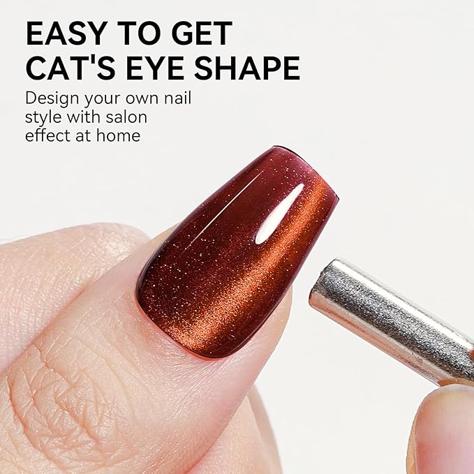 Red Gel Nail Polish, Magnetic Smooth Cat Eye Nail Polish Red Brown Color Shimmer UV Glitter Holographic Cateye Gel Polish with Magnet Manicure Salon DIY at Home